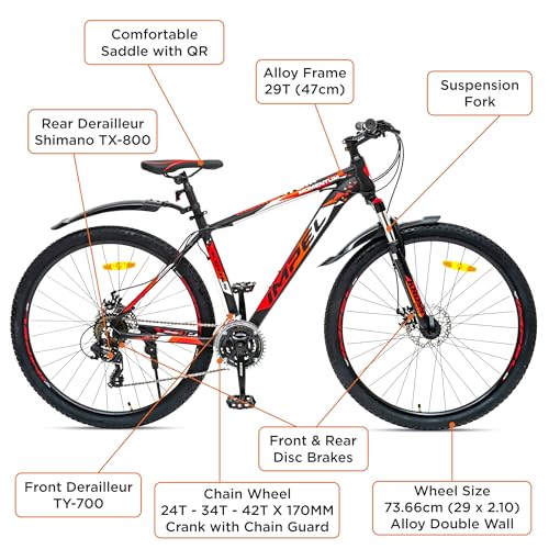 Image of KROSS Momentum 29T Unisex Matt Black Multispeed (Shimano 24-Speed) MTB | Alloy Frame with Dual Disc Brakes and Front Suspension Fork | Ideal for 15+ Years (Orange)