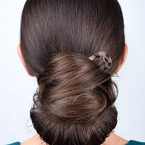 minkissy 2pcs U Shaped Hair Pin French Hair Stick Acetate Tortoise Twist Hair Pin 2 Prong Updo Chignon Pin Hair Accessories for Women Girls (Random Color * 2) - Image 4