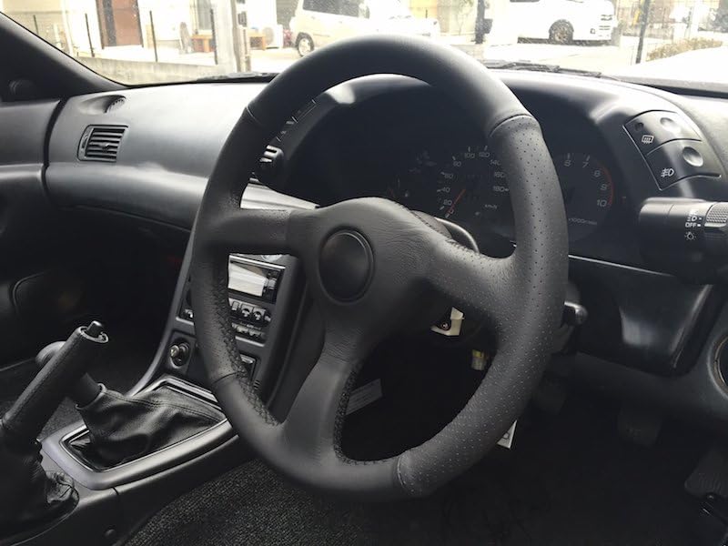 RedlineGoods Steering Wheel Cover Compatible with Nissan Skyline R32 1989-93. Tailor Made - not Universal. Genuine top-Grade Italian Black Leather with Red Thread