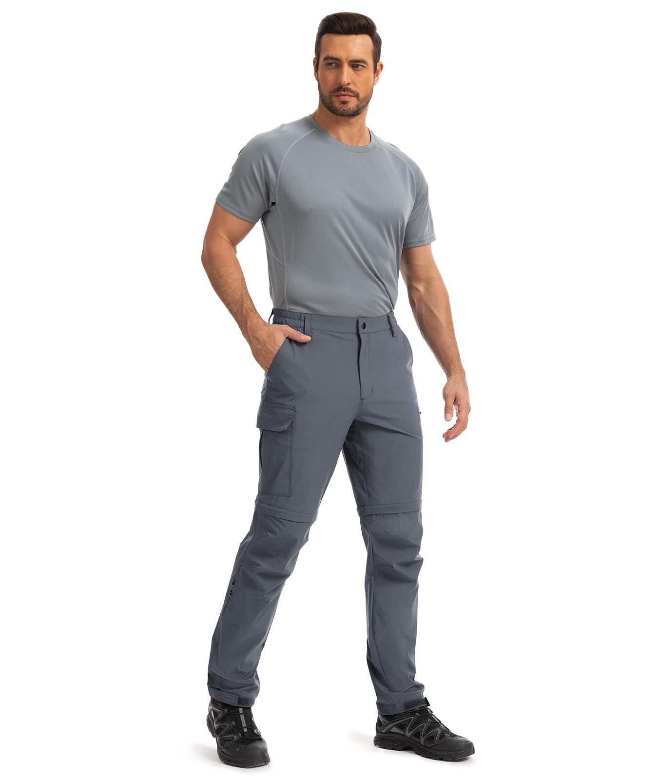 Hiauspor Pantalon de randonnée pour Homme Zip Off Pantalon d'extérieur Léger à séchage Rapide Stretch pour Le Trekking, la pêche, Le Cargo (Gris Foncé, XL)