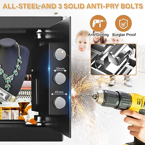 1.0 Cub Home Safe Fireproof Waterproof, Small Fireproof Safe Box with Programmable Keypad and Removable Shelf, Security Digital Safe for Home Money Firearm Medicines Valuables