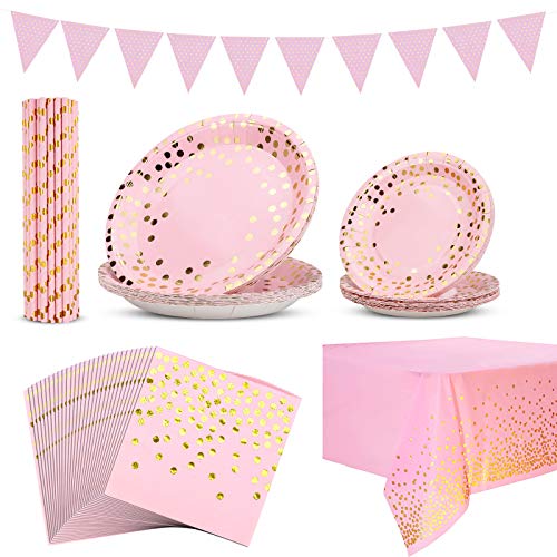 Gobesty Vajilla de fiesta, 24 invitados de oro rosa suministros de fiesta...