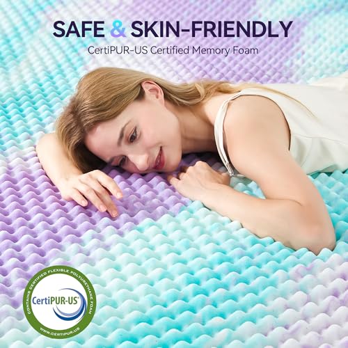 SINWEEK 3 Inch Egg Crate Memory Foam Mattress Topper Twin XL, Twin Extra Long Mattress Pads for College Dorm Single Bed, Pressure Relieve CertiPUR-US Certified,39x80 Inches, Colorful