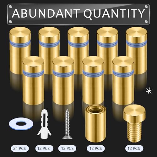 Image of Pelopy Sign Standoff Screws Advertising Screws Stainless Steel Wall Standoff Mounts Glass Acrylic Nail(1 /2 x 1 Inch,Gold,12 Pcs)