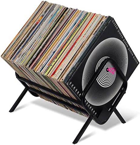 JORDFY Vinyl Record Storage Rack, Hold 80-100 LP Storage, Metal Record Albums Player Holder, Simple Assembly - High Arc Design, Safe & Protect Vinyl Stand - Organize Albums - Book, Magazine, Files
