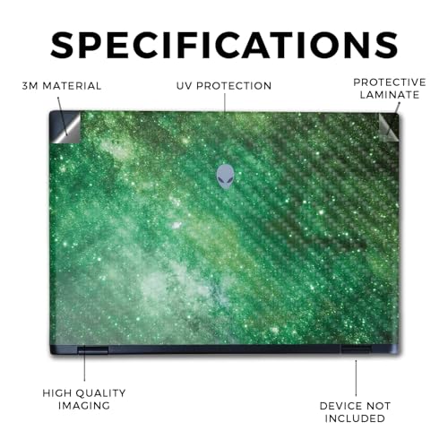 Image of Carbon Fiber Laptop Skin Compatible with Alienware M16 R2 (2024) - Green Stars - Premium 3M Vinyl Protective Wrap Decal Cover - Easy to Apply | Crafted in The USA by MightySkins