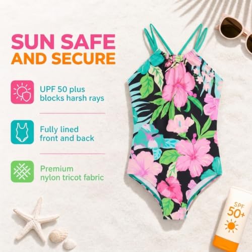 Image of Kanu Surf Girls Jasmine Beach Sport Halter One Piece Swimsuit