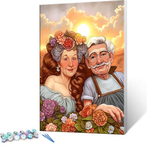 数字油絵 数字塗り絵 デジタル油絵 老夫婦 数字キットでペイントブラシとアクリル絵の具が入, 大人の子供のためのギフト Paint by Numbers 手塗り DIY 数字によるアクリル 水彩絵画インテリア リビング装飾 35x50cm (フレームレス)
