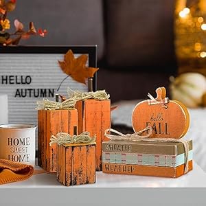 Bencailor 7 Pcs Fall Decorations for Home Farmhouse Pumpkin Table Block Decoration Retro Autumn Wooden Stacked Books Bundle for Fall Thanksgiving Home Table Centerpieces Tiered Tray Decor Bencailor 7 Pcs Fall Decorations for Home Farmhouse Pumpkin Table Block Decoration Retro Autumn Wooden Stacked Books Bundle for Fall Thanksgiving Home Table Centerpieces Tiered Tray Decor