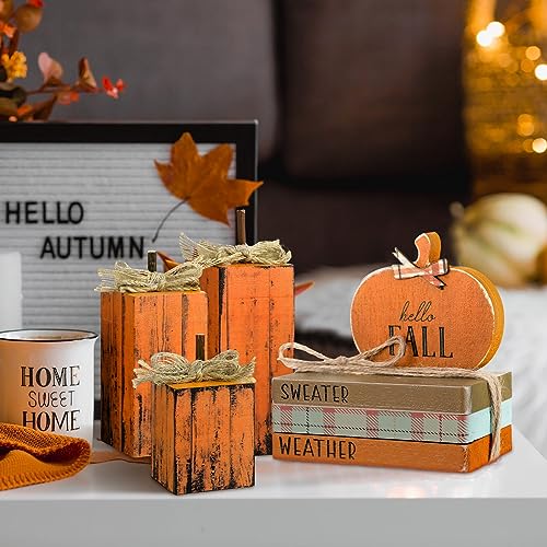 Bencailor-7-Pcs-Fall-Decorations-for-Home-Farmhouse-Pumpkin-Table-Block-Decoration-Retro-Autumn-Wooden-Stacked-Books-Bundle-for-Fall-Thanksgiving-Home-Table-Centerpieces-Tiered-Tray-Decor Bencailor 7 Pcs Fall Decorations for Home Farmhouse Pumpkin Table Block Decoration Retro Autumn Wooden Stacked Books Bundle for Fall Thanksgiving Home Table Centerpieces Tiered Tray Decor