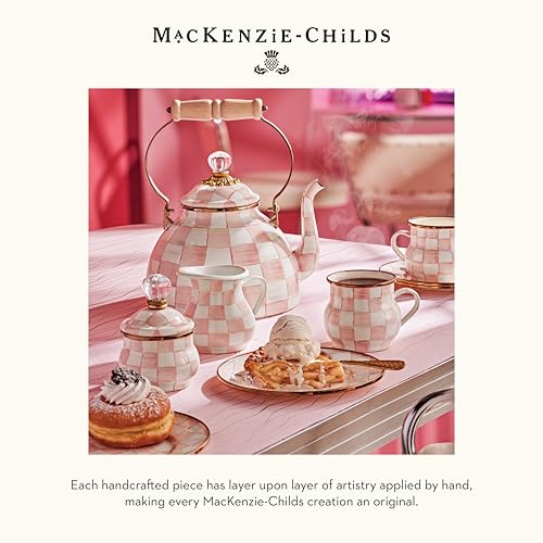 Image of MACKENZIE-CHILDS Tea Kettle, 3 Quarts, Pink-and-White Rosy Check