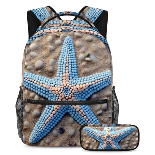 Sac à dos ergonomique motif océan avec trousse pour soulager le dos des élèves