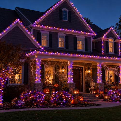 3 Pack Halloween Lights Total 30 Ft 90 LED Orange and Purple Lights Timer - image 6