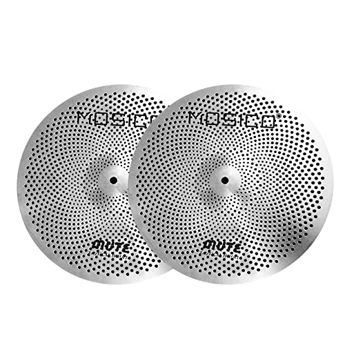 Mosico Low Volume Cymbal Pack 14”Hi-Hats 16”Crash 18”Crash 20"Ride Plus A Free 10”Splash Cymbal Mute Cymbal 6 Pieces Silent Drum Practice Cymbal (Silver) #TOP3