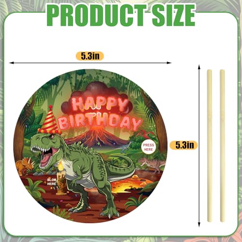 Dinosaur Musical Birthday Cake Toppers，with Light Candle and Music, Blowable ，Wild Animals Party,Kids Party Cake Decorations– Plays Hit Song 'HAPPY Birthday' (Green dinosaur) by DTESL - Used condition - Image 2