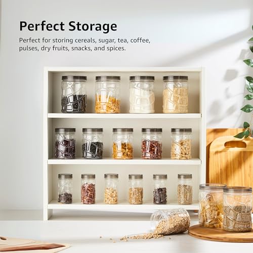 Image of Amazon Brand - Solimo 18-Piece Airtight Food Storage Container Set | Stackable BPA-Free Plastic Jars with Black Caps (280ml, 500ml, 1000ml) for Kitchen Organizer