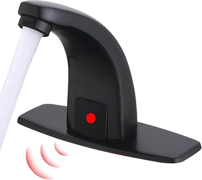 Touchless Bathroom Sink Faucet, Commercial Hands Free Automatic Motion Sensor Touchless Faucet Kit with Hole Cover Plate, Brushed