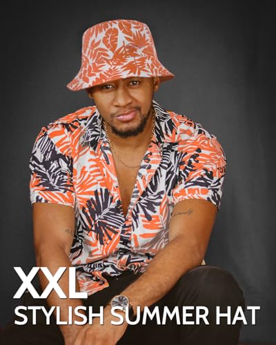 Image of XXL Oversize Bucket Hat Reversible, XL L M S Fisherman Sun Cap With Chin Strap, Travel Beach Outdoor Hat For Men Women