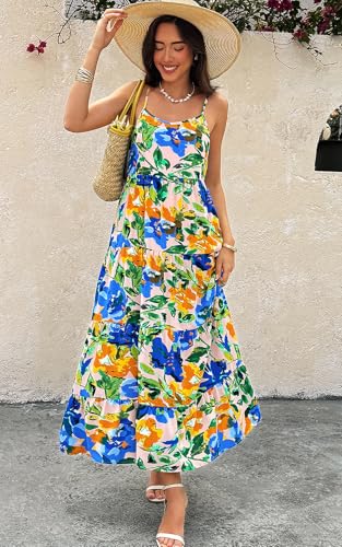 Image of PRETTYGARDEN Women Summer Dresses 2026 Spaghetti Strap Scoop Neck Floral Maxi Dress Flowy Boho Long Sundress with Pockets