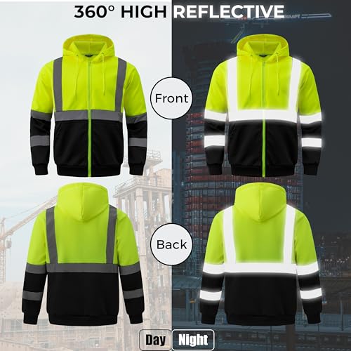 wantdo Hi Vis Reflective Hoodie Fleece Safety Sweatshirts for Men with Black Bottom4