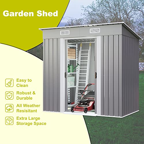 Prohon 6x4 FT Outdoor Storage Shed with Door & Lock, Metal Storage House Waterproof Garden Shed for Bike, Garbage Can, Tool, Backyard Garden Patio, Grey Prohon 6x4 FT Outdoor Storage Shed with Door & Lock, Metal Storage House Waterproof Garden Shed for Bike, Garbage Can, Tool, Backyard Garden Patio, Grey