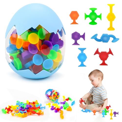 FSWWSF 48 Stück Saugnapf Spielzeug Kinder Silikon Badewannenspielzeug Montessori Ab 3 Jahre Reise Autismus Sensorik Bausteine