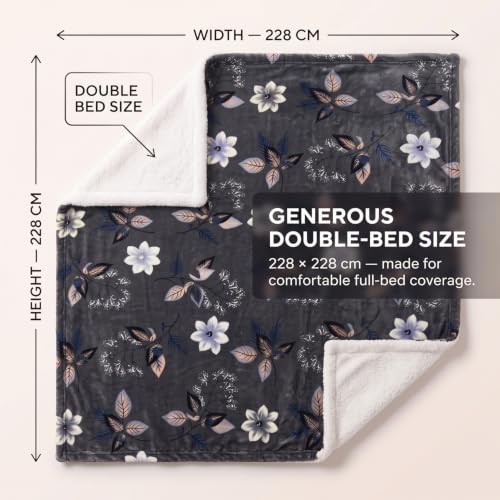 Image of BSB HOME Premium Flannel Fleece Blanket with Sherpa Reverse, 280 GSM Soft Plush Reversible Floral Blanket, Warm Cozy Winter Blanket for Bed, Sofa & Couch, 90 x 100 Inches (228 x 254 cm) - Slate Grey