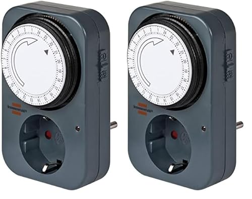 Brennenstuhl Zeitschaltuhr MZ 20, mechanische Timer-Steckdose (Tages-Zeitschaltuhr mit erhöhtem Berührungsschutz) grau (Packung mit 2)