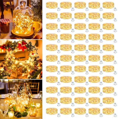 Image of 50 Pack Fairy Lights Battery Operated - 7ft 20 Led Small Twinkle lights 3 Modes, Bulk Mini String Lights Waterproof for Mason Jars Vases Crafts Party Wedding Mothers Day Decoration-Warm White