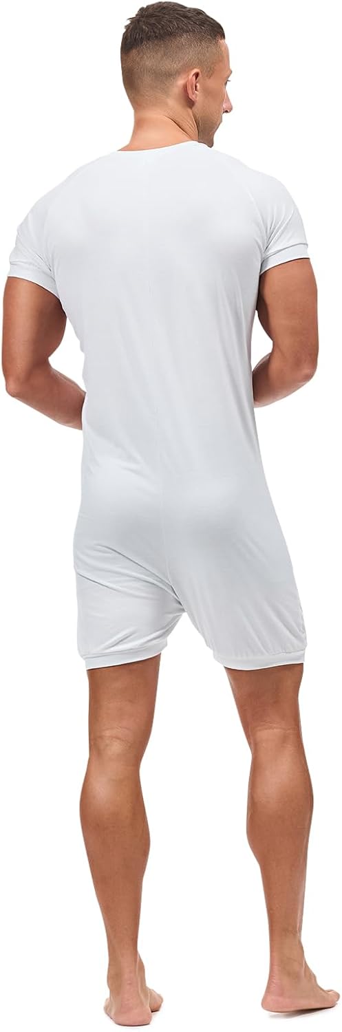 HEAVYWOOD Mens Romper Short Sleeve Onesie Jumpsuit Pajamas Henley Stretchy Silk One Piece Garment Sleepwear - Image 4
