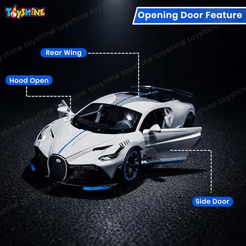 Image of Toyshine 1:32 Scale Die Super Fast Racing Model Car with Music and Lights Along with Pull Back Function Opening Doors Feature for Kids Boy Girl 3+, White