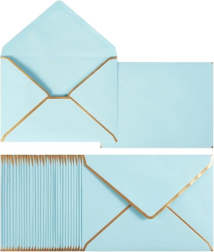 Vista 8 de 50 Pack A7 Envelopes Navy Blue 5 x 7 Self-Adhesive V Flap Envelopes with Gold Border for Office, Greeting Card, Wedding, Graduation, Baby Shower