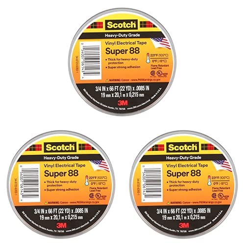 3M Scotch Super 88 Elektro Isolierband, Vinyl, schwarz, 19 mm x 6 m, 3er Pack
