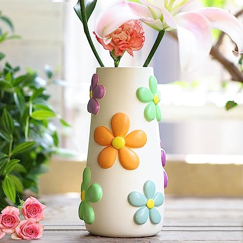 GUGUGO Pastel Flowers Vase, 8-Inch-Tall Rainbow Funky Mushroom De...