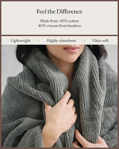 Cozy Earth Complete Ribbed Terry Bath Bundle - 60% Cotton 40% Viscose from Bamboo - Soft & Absorbent Cotton Bath Towel Set - 4 Washcloths, 2 Hand Towels, 2 Bath Towels, 2 Bath Sheets - Charcoal - Image 6