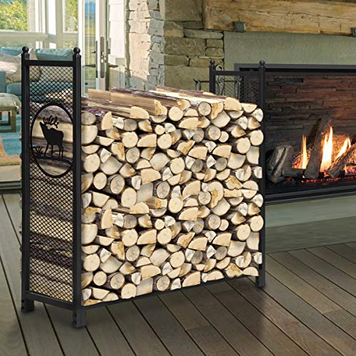 KINGSO 4ft Firewood Rack Outdoor Premium Heavy Duty Mesh Log Rack Firewood Storage Rack Holder Steel Tubular Fire Wood Rack for Patio Deck Log Storage Stand for Indoor Outdoor Fireplace Tool