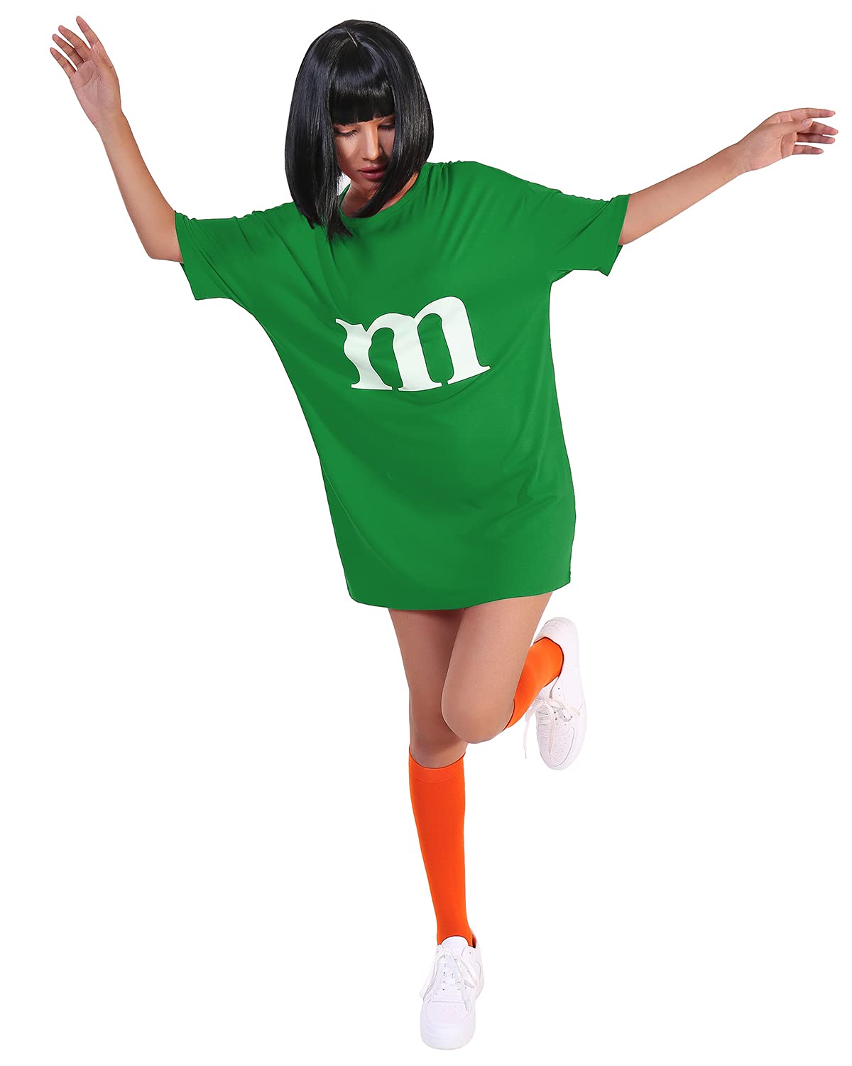 GIKING Halloween M and M Costume Round Neck Short Sleeve Letter M Printed Mini T-shirt Dresses