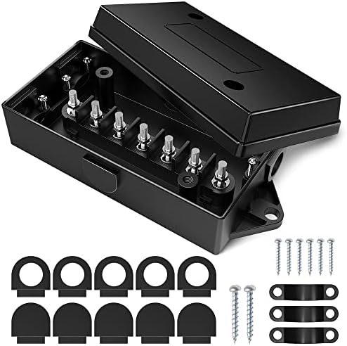 MICTUNING 7 Way Electrical Trailer Junction Box - 7 Gang Trailer Wire Connection Box Weatherproof for Rewiring Camper RV Caravans Boat Light 7 Way Trailer Wire Connectors