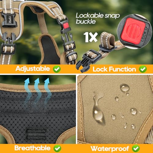HEELE Hundegeschirr, Brustgeschirre für Hunde, Laufgeschirre Hund mit abschließbarem Schnappverschluss, einstellbare reflektierende Hundegeschirre, Offen am Hals, Anti Zug Dog Harness, Khaki, M