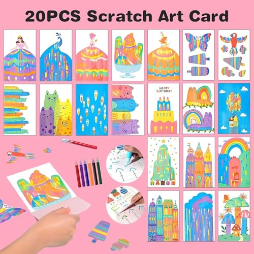 Image of Amitasha Rainbow Scratch Paper Art Painting Kit for Kids Squeeze Dot Magic DIY Postcard Activity Set, Squeegee Creative Gifts for Girls and Boys