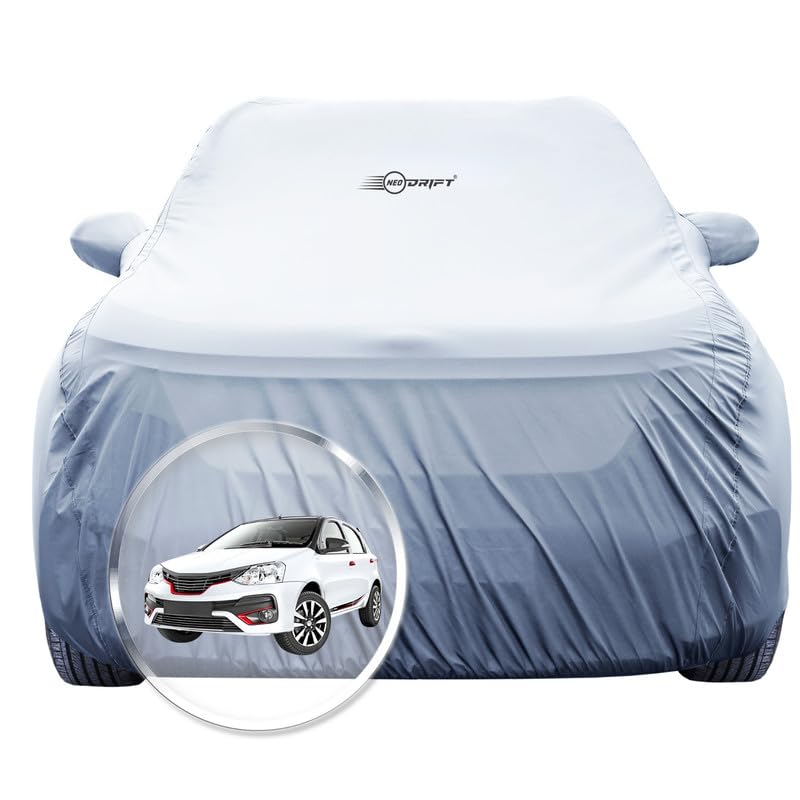 Image of NEODRIFT 'SilverTech' Car Cover for Toyota Liva (All Weather Protection, 100% Water-Resistant, Tailored Fit, Precision-Fit & Breathable Fabric) (Colour: Silver)