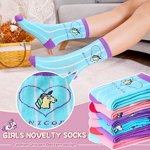 Girls Socks Unicorn Kids Crew Funny Cotton Cute Animal Novelty Cartoon Pattern Fashion Crazy Socks 6 Pairs4