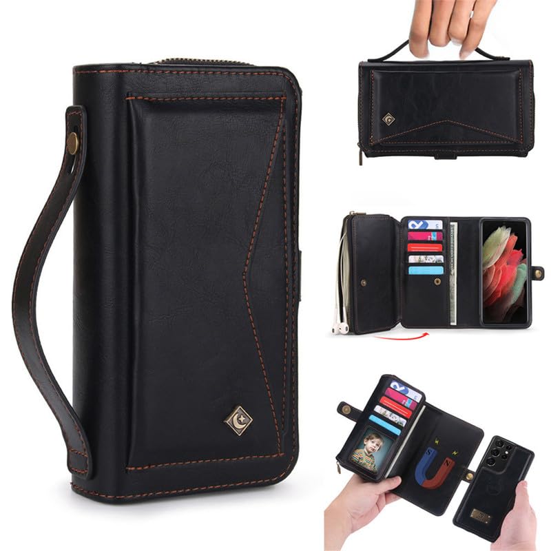 Coque Portefeuille Galaxy S10 Étui Détachable 2 en 1 avec Support Stand Housse Flip en Cuir PU Protection Complète Cuque Magnétique Case pour Samsung Galaxy S10 6,1" - Noir