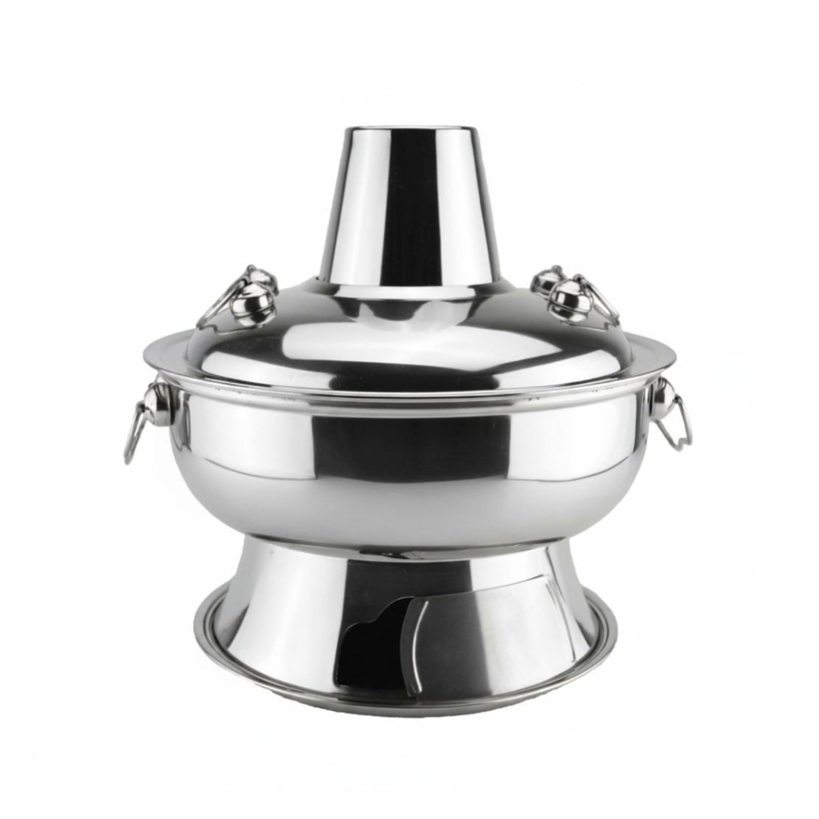 Pentola Tradizionale da Tavola Cinese Acciaio Inox Ispessito Fornello a Carbone Effetto Rame Antico per Ristoratori, Ristorante, Argento, 30 Cm