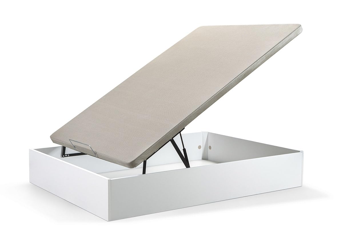 S & S SALDOS Y STOCKS Canapé Abatible Madera Gran Capacidad, Tapa Tapizada y Reforzada 3D - Cajón Grosor 22mm - Blanco 150X190cm Atenas