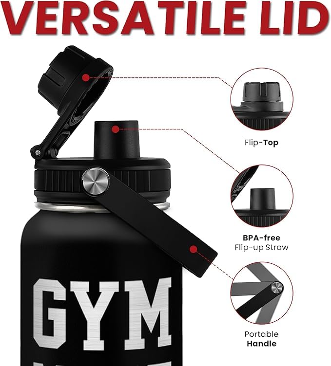 Image of SANDJEST Gym Insulated Engraved Stainless Steel Water Bottle 32oz, Vacuum Chug Lid Travel Tumbler For Men Friends Dad Gymer Trainer, Gym Mode on, Birthday Christmas Father's Day