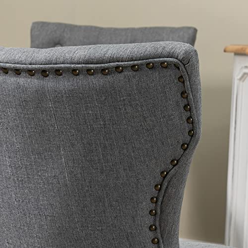 Lssbought Set Of 2 Fabric Dining Chairs Leisure Padded Chairs With Brown Solid Wooden Legs,Nailed Trim (Gray) #TOP6