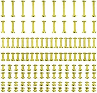 120 Set Chicago Binding Screws Assorted Kit 6 Sizes Metal Round Cross Head Stud Screw Posts Nail Rivet Chicago Button for DIY Leather Decoration Bookbinding (golden)