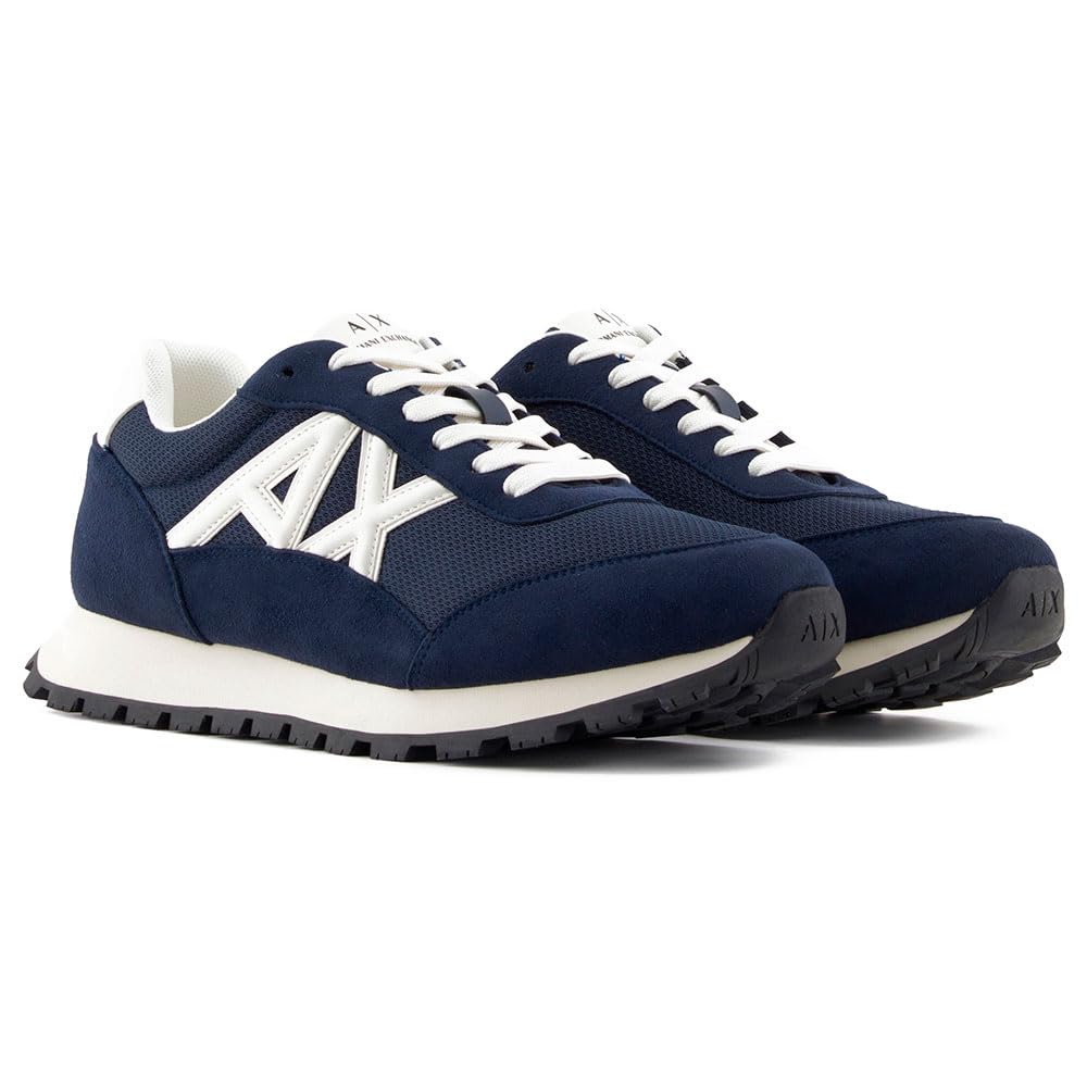 Armani Exchange Men's Side Geometric Logo Motifs Trainers, Navy+ Off, 41 EU, Navy Off, 7 UK