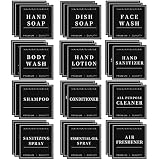 36PCS Waterproof Labels for Bottles, Hand Soap Lotion Shampoo and Conditioner Dispenser Label Stickers, Removable Cleaning Bathroom Labels for Glass or Plastic Bottles(Black)